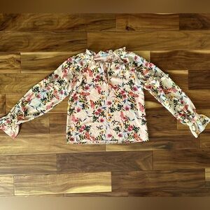 Rose & Olive Peach Sheer Long Sleeve Blouse with Neck Tie and Ruffle size XS